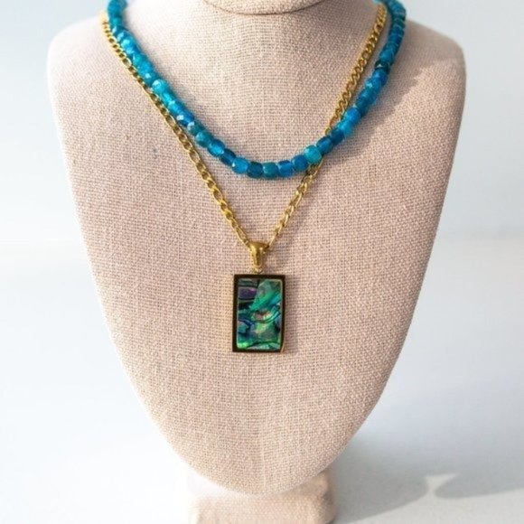 ABALONE SHELL BEAUTIFUL STATEMENT Necklace Abalone Shell Pendant Cuban Figaro - Picture 5 of 13